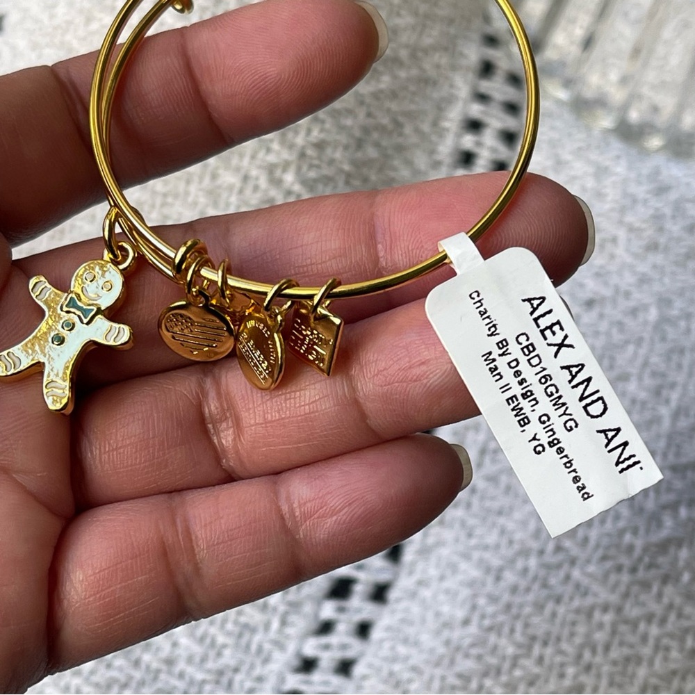 Alex and Ani | Gingerbread Man Charm In Shiny Gold Tone Bangle Bracelet #D